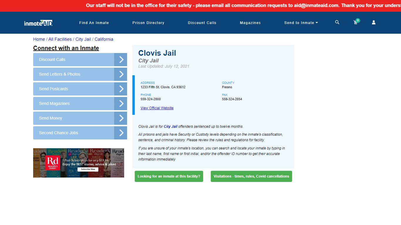 Clovis Jail | Inmate Locator